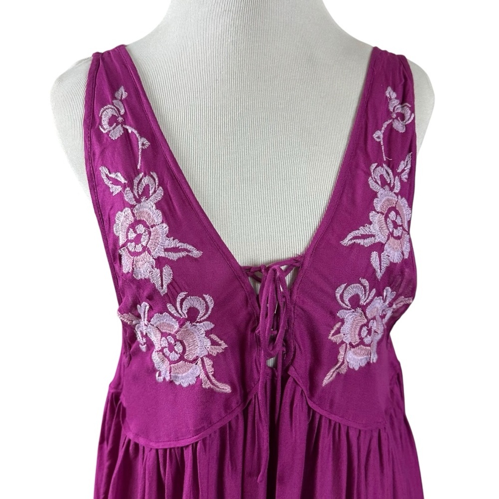 Free People Bohemian Embroidered Aida Mini Slip Dress Purple Small Summer NWT - Picture 13 of 15